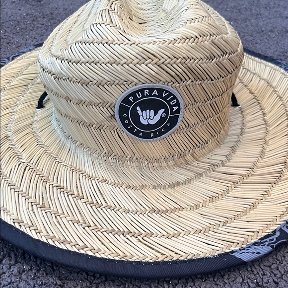 Pura Vida Costa Rica Straw Sun Hat with Black Trim and Strap - Picture 3 of 6